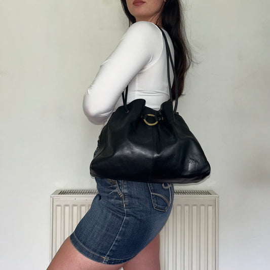 Vintage Black Leather Slouchy Shoulder Bag