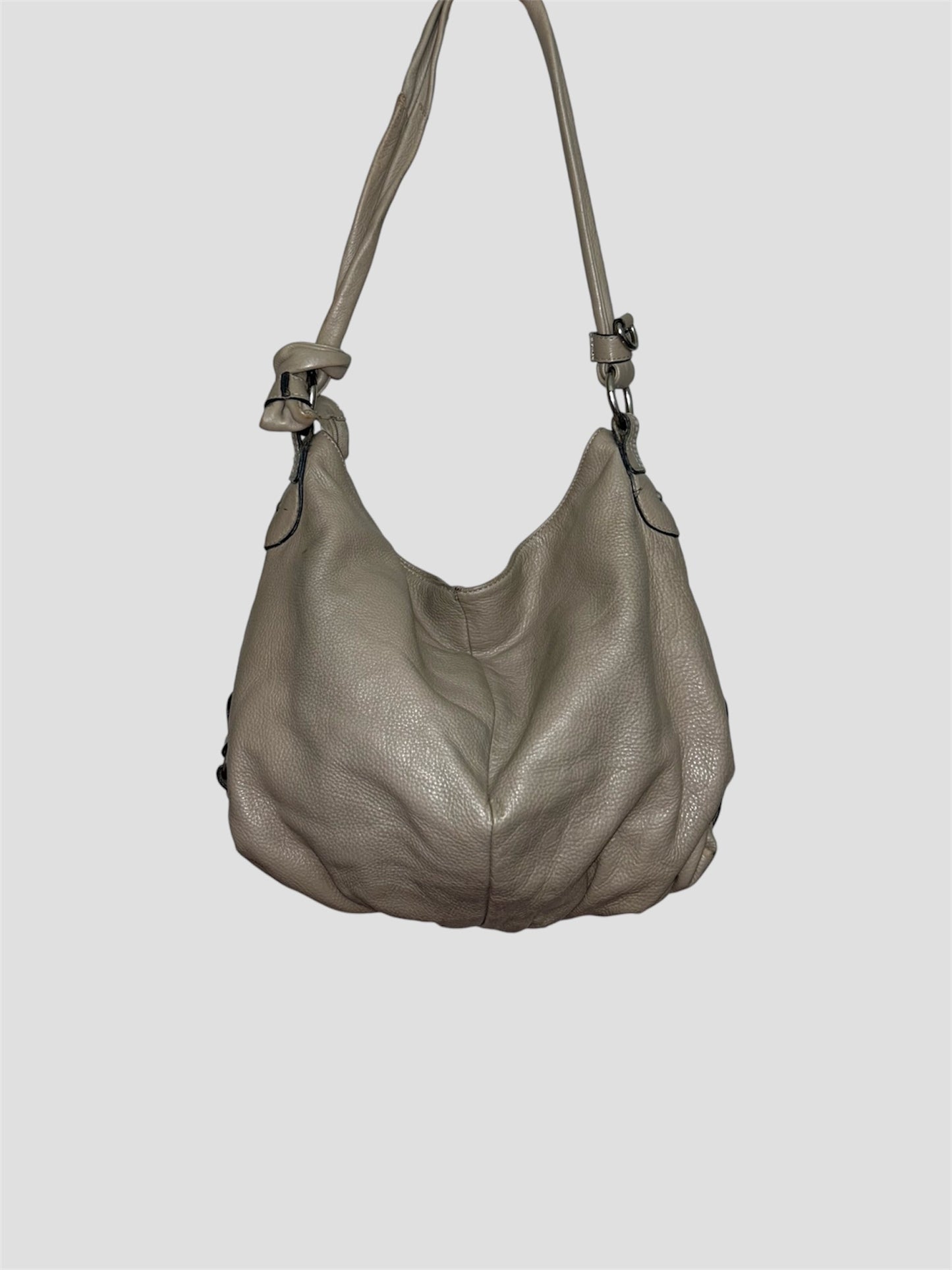 Vintage Beige Leather Slouchy Shoulder Bag