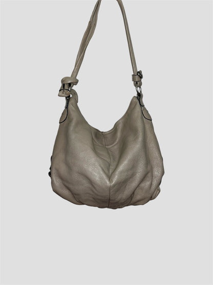 Vintage Beige Leather Slouchy Shoulder Bag