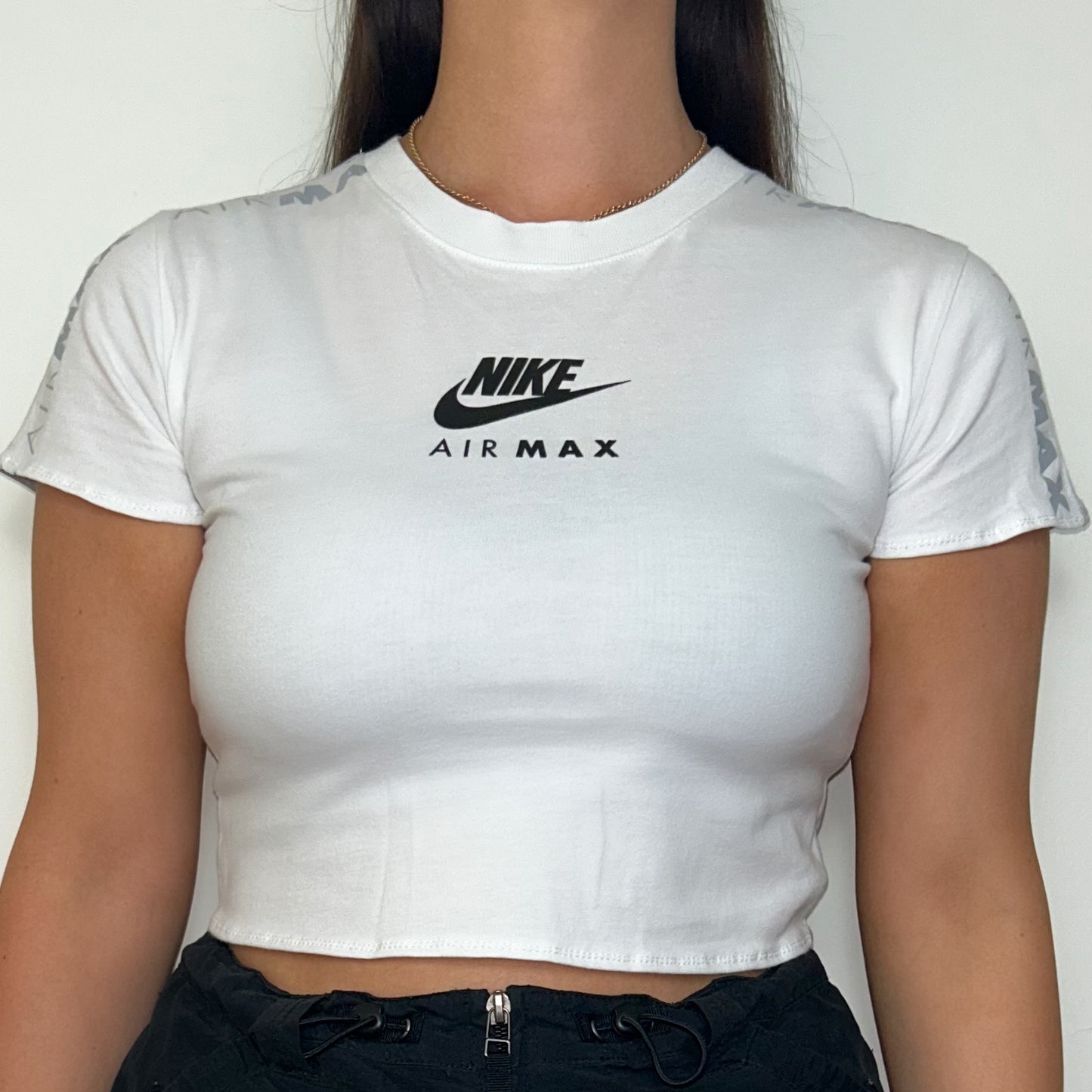 Reworked Nike Air Max White Baby Tee Crop Top - One Size