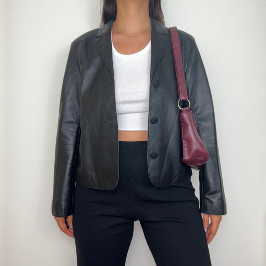 Black Vintage Real Leather Blazer Jacket