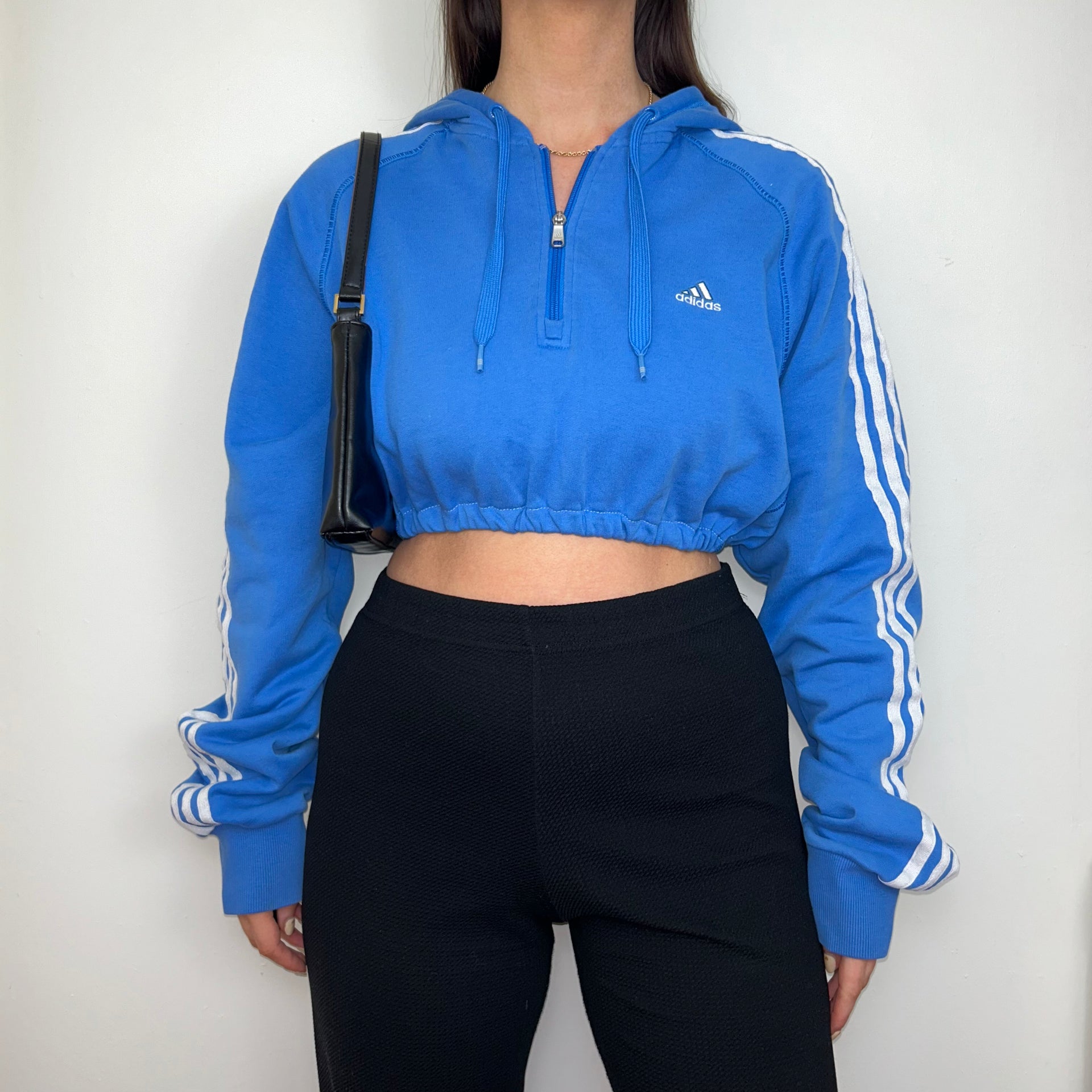 Reworked Vintage Adidas Blue Y2K 1/4 Zip Cropped Hoodie