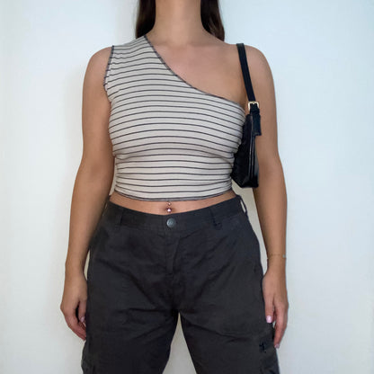 Beige Reversible One Shoulder Crop Top